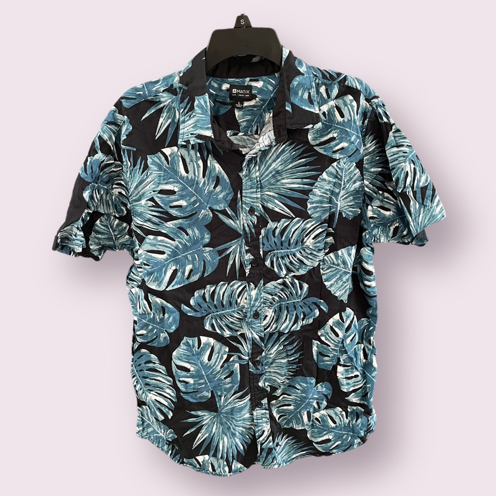 Mens Matix short sleeve tropical Hawaiian‎ button-down size large
